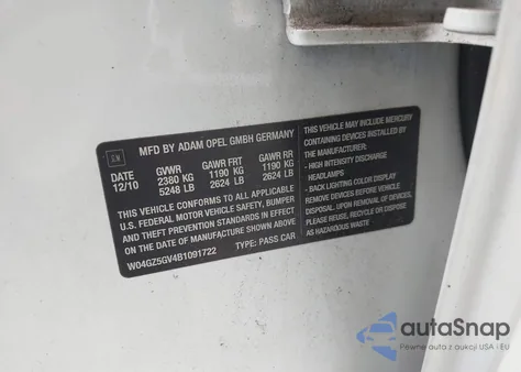 2011 Buick Regal Cxl z USA, uszkodzony, nr VIN W04GZ5GV4B1091722